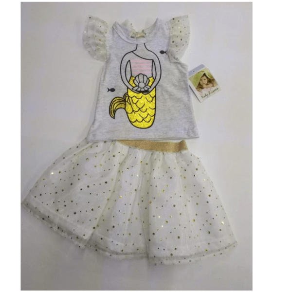 Mermaid Print T-shirt And Sparkly Skirt Set For Girls